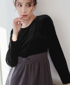 Tiaclasse 【洗える】ベロア異素材ドッキングワンピース