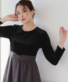 Tiaclasse 【洗える】ベロア異素材ドッキングワンピース