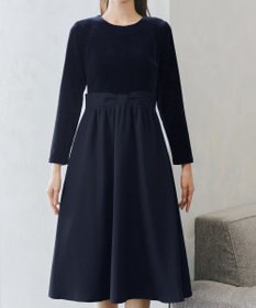 Tiaclasse 【洗える】ベロア異素材ドッキングワンピース