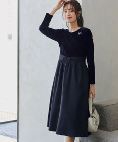 Tiaclasse 【洗える】ベロア異素材ドッキングワンピース