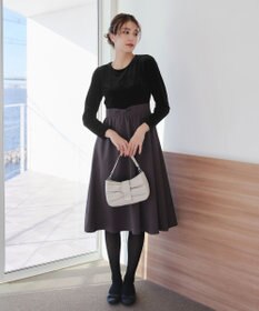 Tiaclasse 【洗える】ベロア異素材ドッキングワンピース