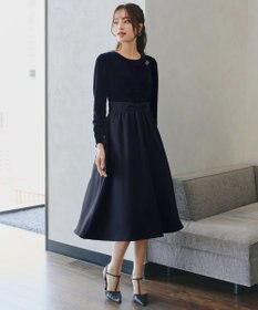 Tiaclasse 【洗える】ベロア異素材ドッキングワンピース