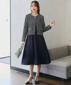 Tiaclasse 【洗える】ベロア異素材ドッキングワンピース