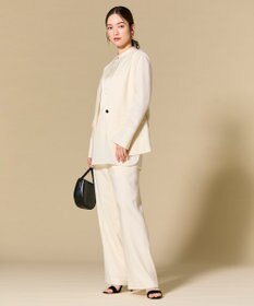 BEIGE， 【L-size】CAROLE / リネンライクノーカラーハーフ丈ジャケット