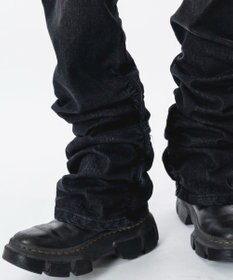 WEGO 【ユニセックス着用ITEM】シャーリングフレアデニムスキニーパンツ