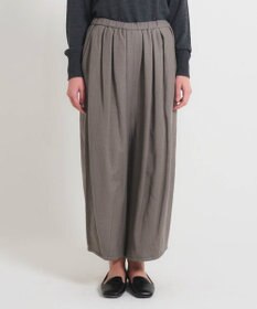 muuc 〈軽やかな尾州産リネンウール〉裾タックワイドパンツ  ロングシーズン 秋冬春 ウエストゴム有り ゆったりシルエット セットアップ可能  裏地有り