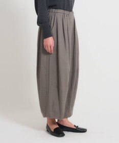 muuc 〈軽やかな尾州産リネンウール〉裾タックワイドパンツ  ロングシーズン 秋冬春 ウエストゴム有り ゆったりシルエット セットアップ可能  裏地有り