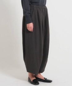 muuc 〈軽やかな尾州産リネンウール〉裾タックワイドパンツ  ロングシーズン 秋冬春 ウエストゴム有り ゆったりシルエット セットアップ可能  裏地有り