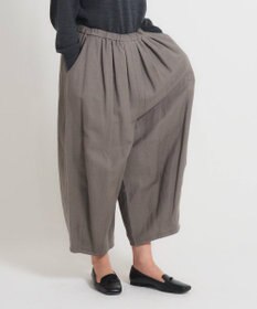 muuc 〈軽やかな尾州産リネンウール〉裾タックワイドパンツ  ロングシーズン 秋冬春 ウエストゴム有り ゆったりシルエット セットアップ可能  裏地有り