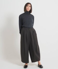 muuc 〈軽やかな尾州産リネンウール〉裾タックワイドパンツ  ロングシーズン 秋冬春 ウエストゴム有り ゆったりシルエット セットアップ可能  裏地有り