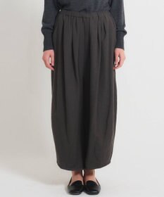 muuc 〈軽やかな尾州産リネンウール〉裾タックワイドパンツ  ロングシーズン 秋冬春 ウエストゴム有り ゆったりシルエット セットアップ可能  裏地有り