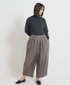 muuc 〈軽やかな尾州産リネンウール〉裾タックワイドパンツ  ロングシーズン 秋冬春 ウエストゴム有り ゆったりシルエット セットアップ可能  裏地有り