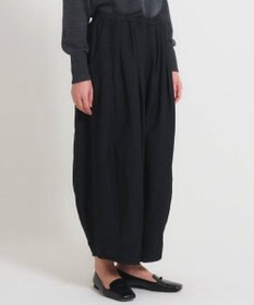 muuc 〈軽やかな尾州産リネンウール〉裾タックワイドパンツ  ロングシーズン 秋冬春 ウエストゴム有り ゆったりシルエット セットアップ可能  裏地有り