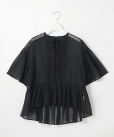 23区 S 【GOLD LABEL】コットンオーガンジー ピンタックリボン ペプラムブラウス