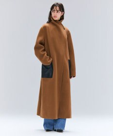 BEIGE， LEMOORE / ウールリバーフェイクレザーポケット付きコート