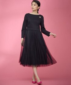 組曲 【WEB限定・KUMIKYOKU NAVY】ジャージーコンビ ギャザーチュール ワンピース