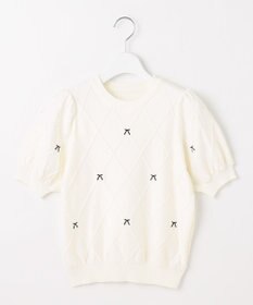 Feroux 【洗える】リボン刺繍ダイヤ柄 ニット