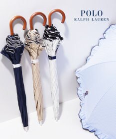 MOONBAT 【WEB限定/遮光率100%/遮熱/UV】POLO RALPH LAUREN（ポロ ラルフローレン）晴雨兼用日傘 ワンポイント ポロベア刺繍 フリル 長傘