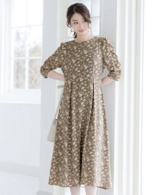 Tiaclasse 【洗える】ギャザースリーブ花柄ワンピース