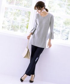 Tiaclasse L 【洗える】ミラノリブ編みのフレア袖ニットチュニック