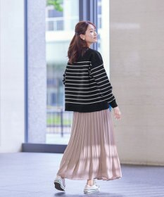 Tiaclasse 【洗える】ボーダー柄スポンジニットトップス