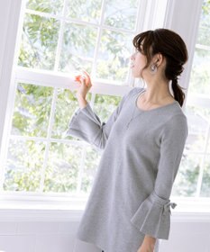 Tiaclasse L 【洗える】ミラノリブ編みのフレア袖ニットチュニック