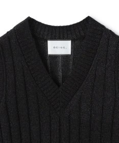 BEIGE， OPTICAL /  ペーパーヤーン Vネックリブニット