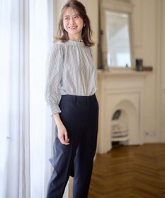 ANY SIS 【洗える】フェイクパールストライプ ブラウス