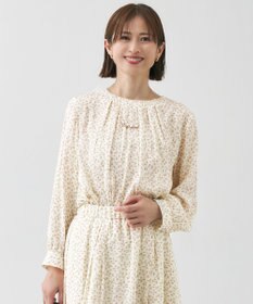 自由区 L 【カタログ掲載・セットアップ対応・洗える】ジオメトリックフラワードットプリント ブラウス