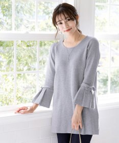 Tiaclasse L 【洗える】ミラノリブ編みのフレア袖ニットチュニック