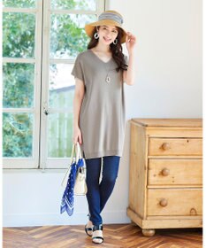 Tiaclasse L 【洗える】さらりと肌離れの良いフレンチスリーブニットチュニック