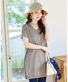 Tiaclasse L 【洗える】さらりと肌離れの良いフレンチスリーブニットチュニック