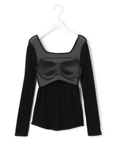 ICB 【洗える】【OUR WACOAL コラボ】カップイン スクエアネックロングTシャツ