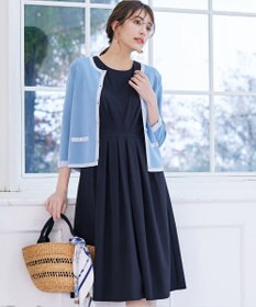 Tiaclasse L 【2TYPEスリーブ/半袖・ノースリーブ・洗える】タックフレアワンピース