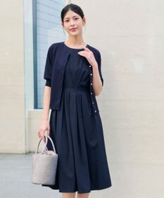 Tiaclasse L 【2TYPEスリーブ/半袖・ノースリーブ・洗える】タックフレアワンピース