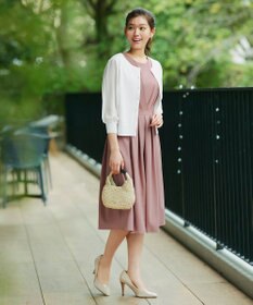 Tiaclasse L 【2TYPEスリーブ/半袖・ノースリーブ・洗える】タックフレアワンピース