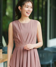 Tiaclasse L 【2TYPEスリーブ/半袖・ノースリーブ・洗える】タックフレアワンピース