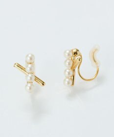 Phoebe 【痛くないシリーズ/金属アレルギー対応】パールクロスライトフィットイヤリング　ゴールド