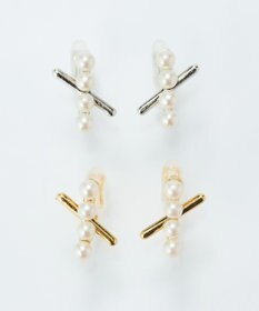 Phoebe 【痛くないシリーズ/金属アレルギー対応】パールクロスライトフィットイヤリング　ゴールド