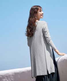Tiaclasse 【洗える】バックリブプリーツ編みロングカーディガン