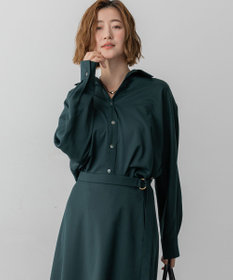 23区 【滝沢眞規子さん着用/洗える】メリノウールサテン 2WAYドルマンスリーブシャツ グリーン系