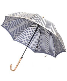 槇田商店 Kirie ドットとストライプ アッシュブルー 長傘