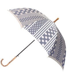 槇田商店 Kirie ドットとストライプ アッシュブルー 長傘