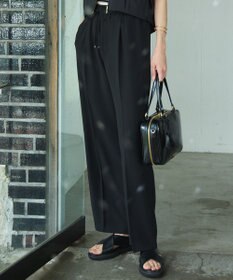 23区 【接触冷感/UVカット/吸水速乾】ストレッチジョーゼット ワイド パンツ ブラック系