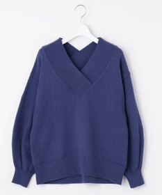 自由区 【XSサイズ～/洗える】コットンブレンドコード Vネックニット