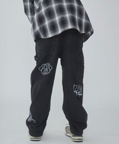 WEGO 【ウエスト紐で調整】イージーペインターグラフィックデニムパンツ