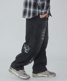 WEGO 【ウエスト紐で調整】イージーペインターグラフィックデニムパンツ
