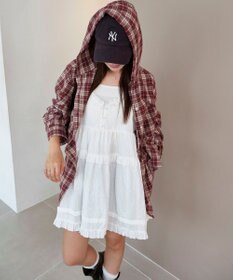 WEGO 【25年秋冬新作】チェックフードBIGネルシャツ