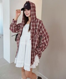 WEGO 【25年秋冬新作】チェックフードBIGネルシャツ