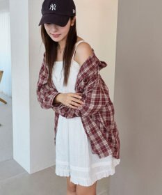 WEGO 【25年秋冬新作】チェックフードBIGネルシャツ